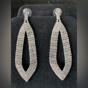 Huge Long Rhinestone Earrings Sparkly Wedding Bridal Pageant Prom Drag Queen